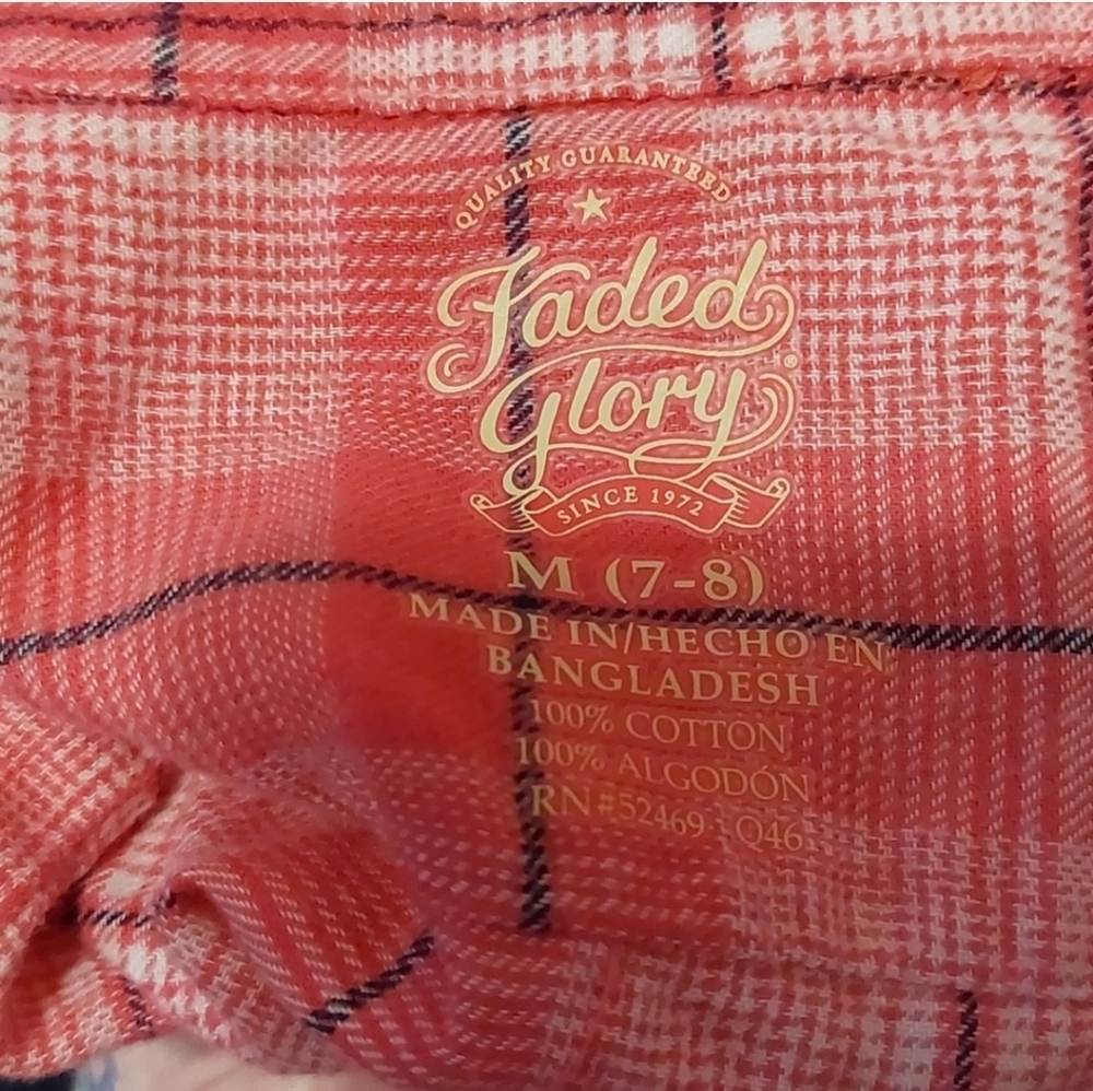 Faded Glory Girls Pink Plaid Long Sleeve Button Down Shirt Size M 7 8 - Picture 4 of 5